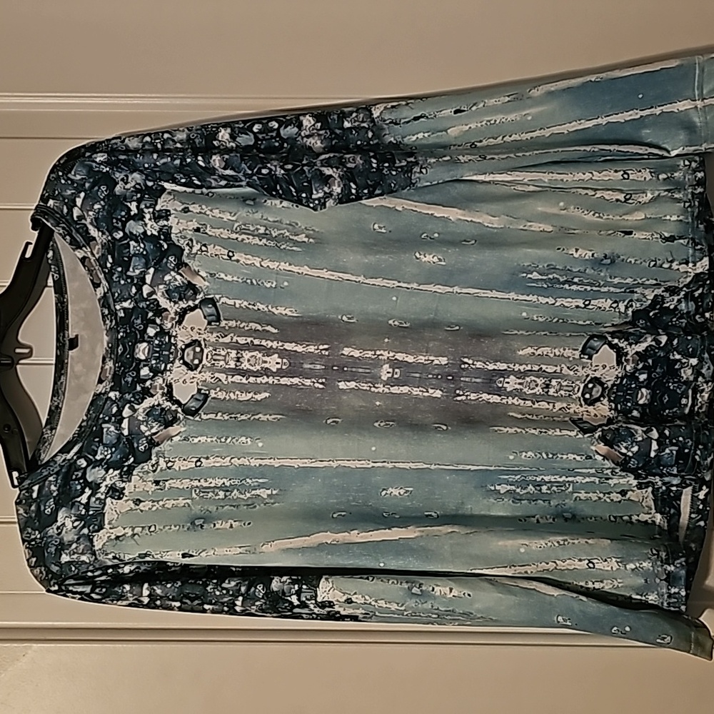 Blue Patterned Long Sleeve Women’s Top